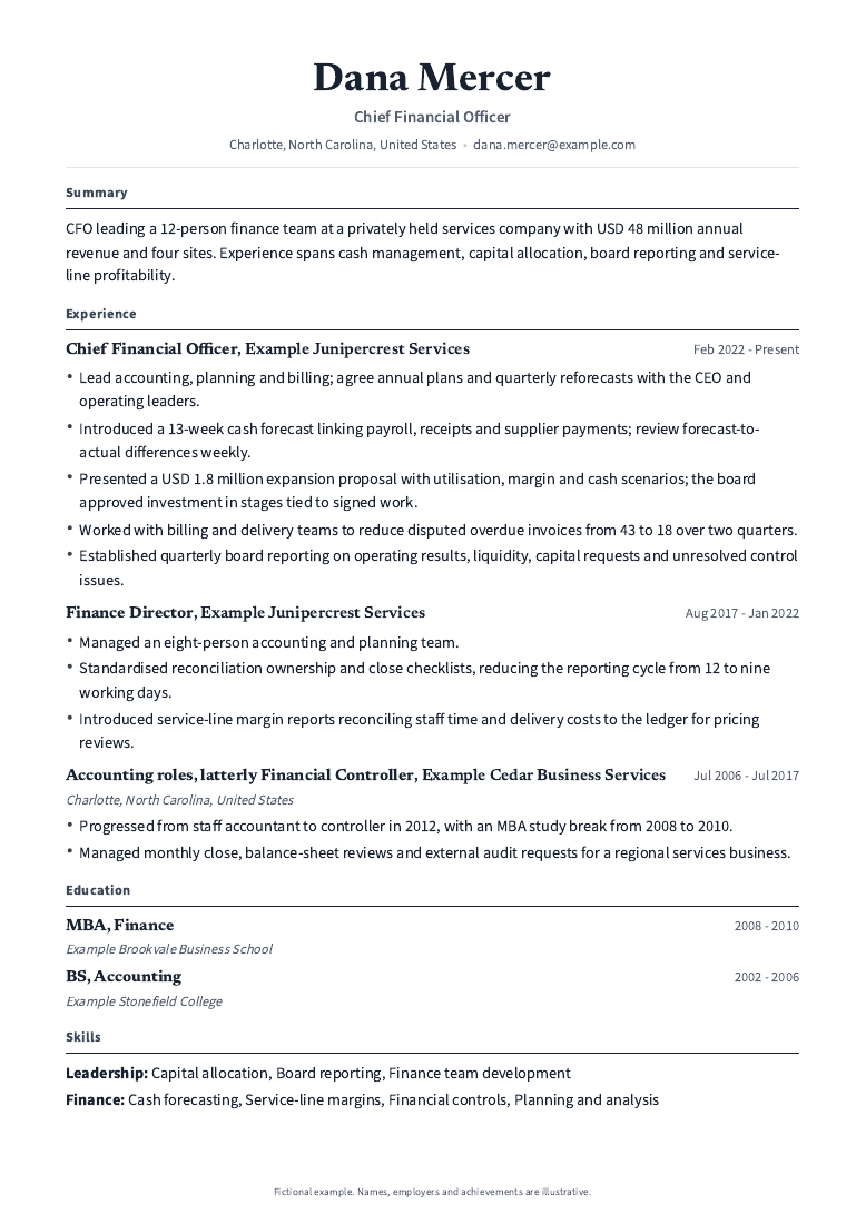 CFO Resume Sample and Finance Leadership Guide