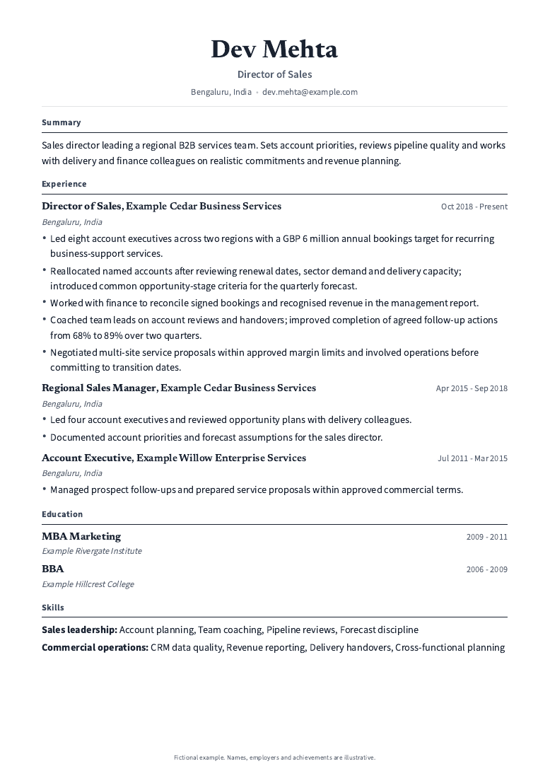 Director of Sales Resume: Team Scope and Revenue Evidence